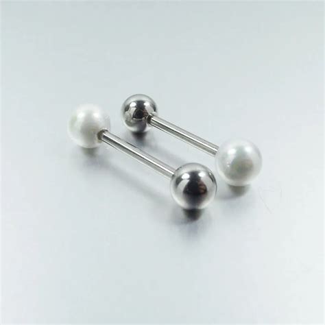 1 Piece 14g Surgical Stainless Steel Tongue Barbell Ring Straight Barbell Pearl Ball Ear