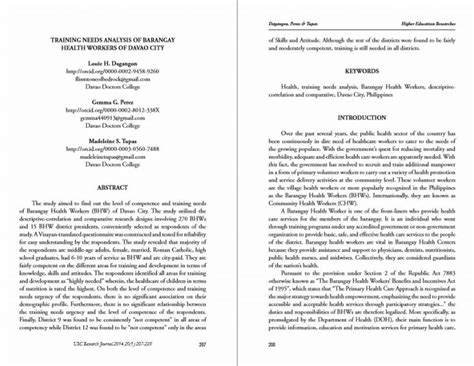 (PDF) Training Needs Analysis of Barangay Health Workers of Davao City