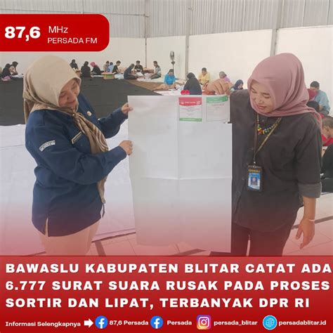 BAWASLU KABUPATEN BLITAR CATAT ADA 6 777 SURAT SUARA RUSAK PADA PROSES