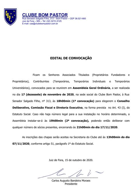 Edital De Convoca O Assembleia Geral Ordin Ria Clube Bom