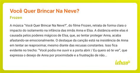Você Quer Brincar Na Neve Letra - Significado da música VOCÊ QUER BRINCAR NA NEVE? (Frozen) - LETRAS.MUS.BR