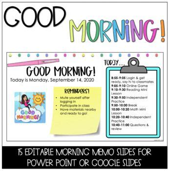 Editable Morning Meeting Agenda Slides | Flair Pens & Bright Colors ...