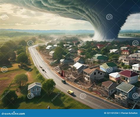 Tornado Destroying City Aerial View Royalty Free Stock Photography