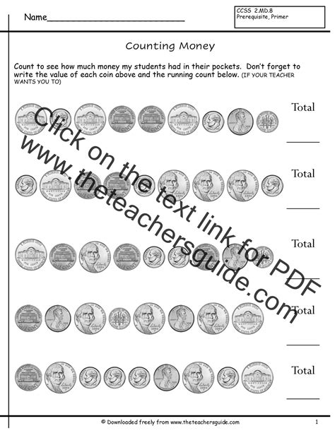 Counting Coins Worksheets From The Teachers Guide