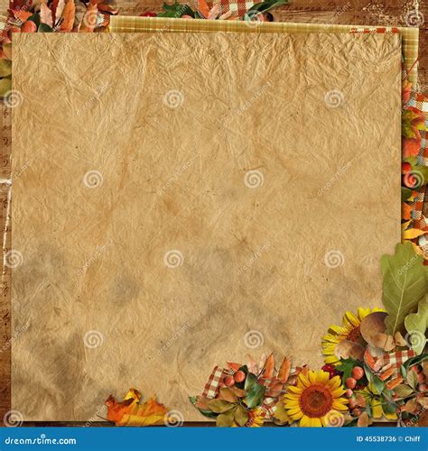 Vintage Crumpled Paper With Autumn Decorations Stock Illustration