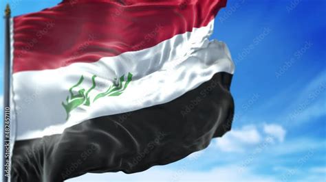 Iraqi Flag Is Waving Slow Motion In Full Screen Loopable K Resolution