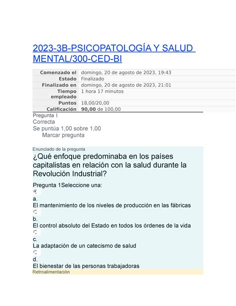 Prueba 1 De Psicopatologia Y Salud Mental 2023 3b PsicopatologÍa Y