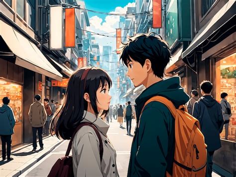 Escena De Estilo Anime Con Personas Mostrando Afecto Al Aire Libre En La Calle Foto Gratis