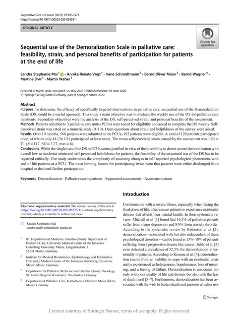 Sequential Use Of The Demoralization Scale In Palliative Care