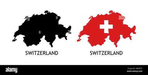 Silhouette der Schweiz schwarz und in der Nationalflagge gefärbt