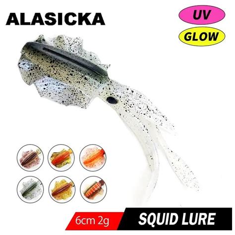 ALASICKA 2g 6CM Luminous UV Squid Jig Soft Squid Fishing Trolling Lure