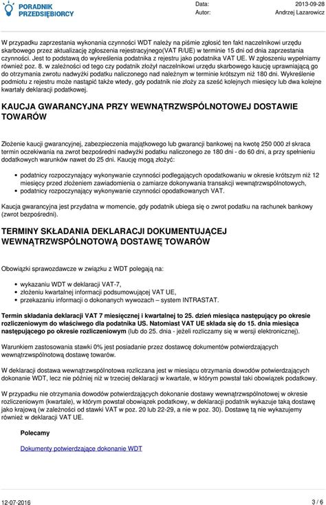 Wewnątrzwspólnotowa dostawa towarów WDT PDF Free Download