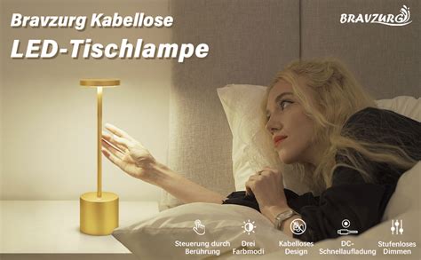 Bravzurg LED Akku Tischlampe Kabellos 5000mAh Tischleuchte