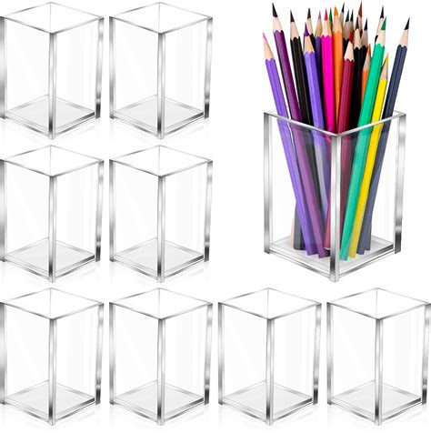 Aforoeoa 10 Pack Clear Acrylic Pen Holder Makeup Brush Holder Desktop Pencil