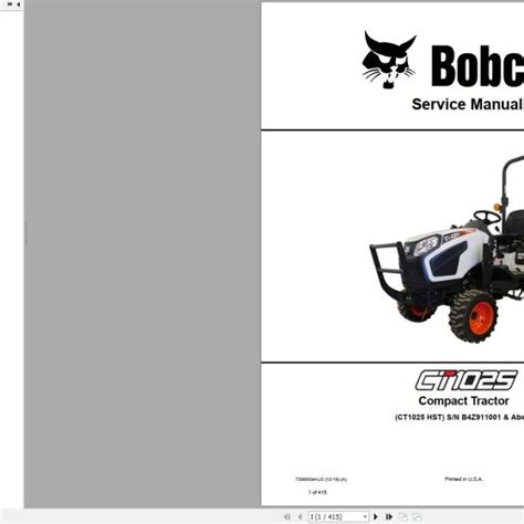 Bobcat Compact Tractor Ct1025 Operation And Maintenance Manual