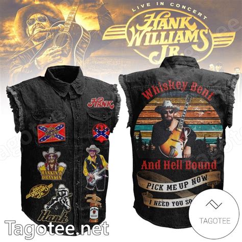 Hank Williams Jr Whiskey Bent And Hell Bound Sleeveless Denim Jacket