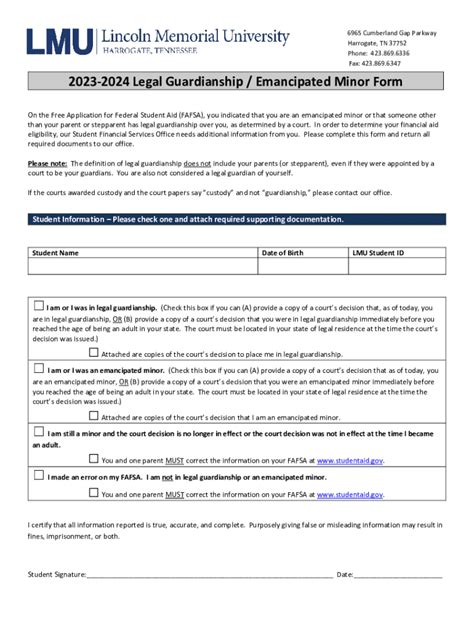 Fillable Online 2022 2023 Emancipated Minor Or Legal Guardianship Form