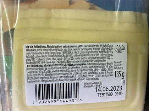 Gouda plátkový sýr bez laktózy Hochland kalorie kJ a nutriční