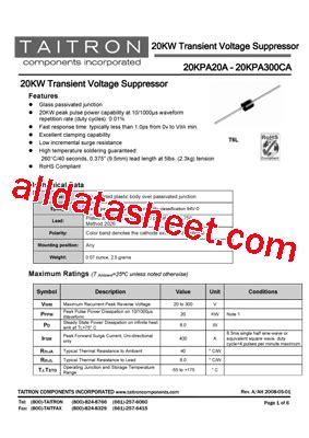 20KPA72CA Datasheet PDF TAITRON Components Incorporated