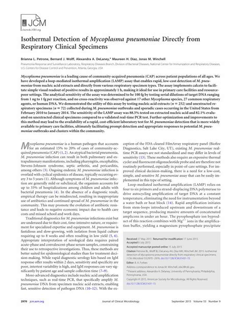 PDF Isothermal Detection Of Mycoplasma Pneumoniae Directly