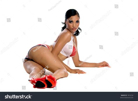 Sexy Brunette Go Go Dancer Redwhite Stock Photo Edit Now