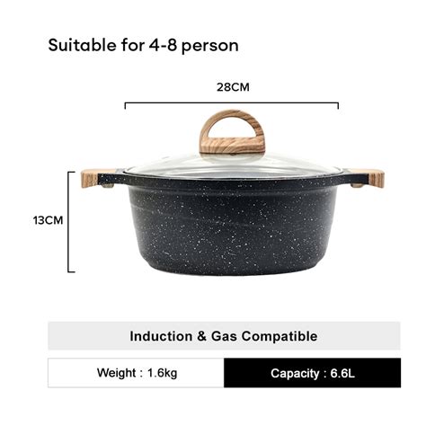 Jeetee Marble Stone Non Stick Casserole With Cover Big Pot For Cooking