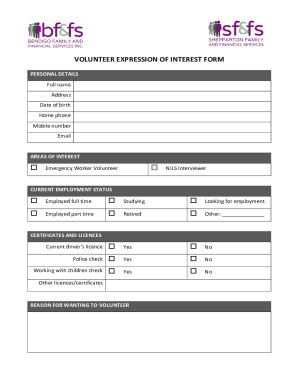 Fillable Online Volunteer Expression Of Interest Form Docx Fax Email