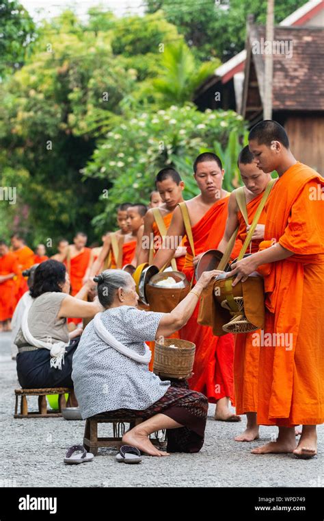 Luang Prabang Laos May Laotian People Making Offerings To