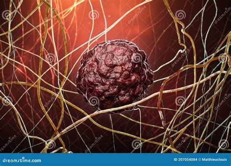 Cancer Cell Or Tumour Within Fibrous Or Connective Tissue 3d Rendering Illustration Stock