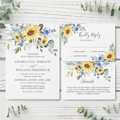 Elegant Watercolor Sunflowers Eucalyptus Wedding Invitation Zazzle