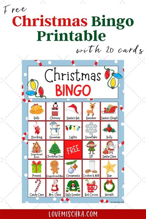 It Says Free Christmas Bingo Printable With 20 Cards Above One Christmas Bingo Card That Has