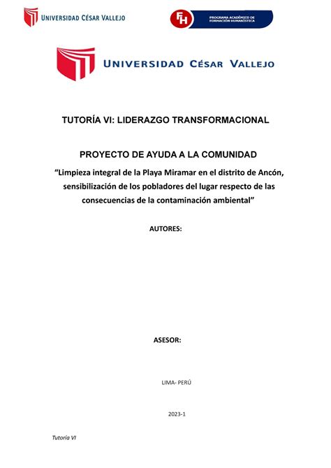 Proyecto de ayuda a la comunidad TUTORÍA VI LIDERAZGO