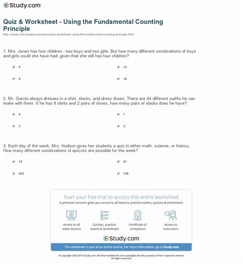 The Fundamental Counting Principle Worksheet Printable Word Searches