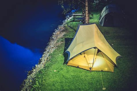 Premium Photo | Tent camping at night