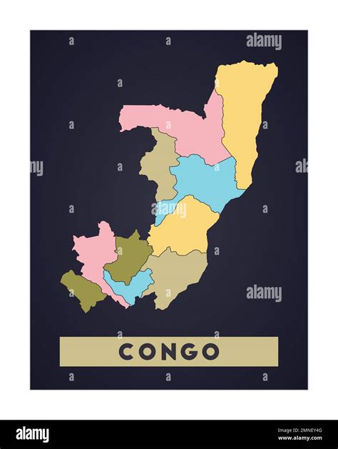 Congo Map Country Poster With Regions Shape Of Congo With Country