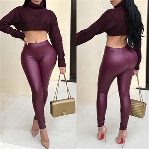 Sexy PU Hip Lift High Waist Skinny Pants Hip Lifts Skinny Pants