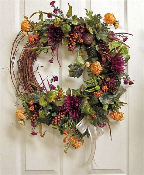 Fall Wreath Silk Flower Arrangement Wall Decor With Grapevine Wreath