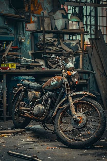 Old Motorcycle Parked Inside Building Premium Ai Generated Image