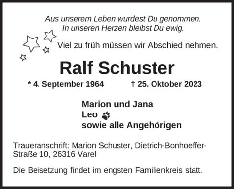 Traueranzeigen Von Ralf Schuster Nordwest Trauer De