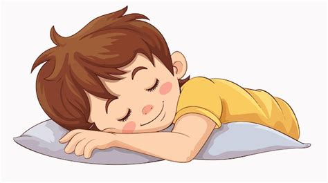 El lindo niño de dibujos animados durmiendo en la cama con una sonrisa