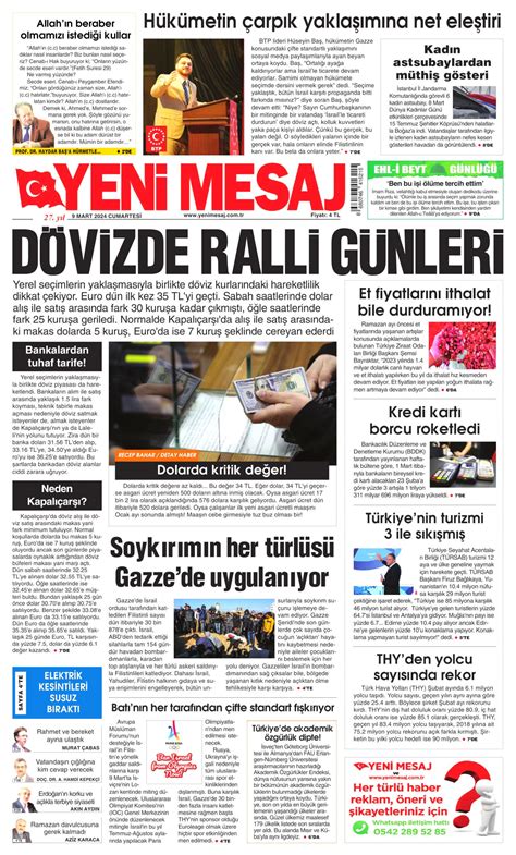 Yeni Mesaj Gazetesi Yeni Mesaj Man Et Oku Haberler Mart