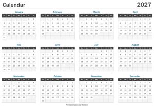 Printable Yearly Calendar 2027