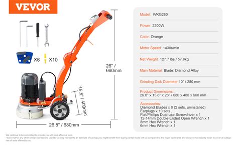 Vevor Electric Concrete Floor Grinder Walk Behind Grinder Hp