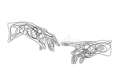 Continuous Line Drawing Of Two Hands Barely Touching One Another Stock