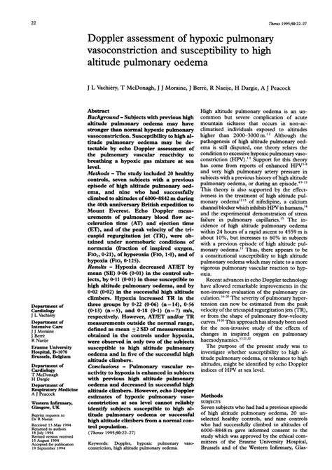 Pdf Doppler Assessment Of Hypoxic Pulmonary Vasoconstriction And