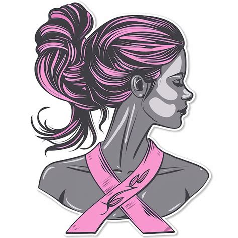 A Drawing Of A Woman With A Pink Ribbon Around Her Neck Premium Ai