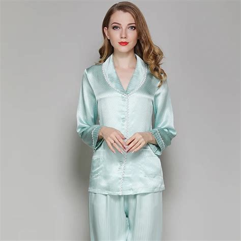 Elegant Luxury Silk Pajamas For Women2019new Solid Green Pyjamas Women