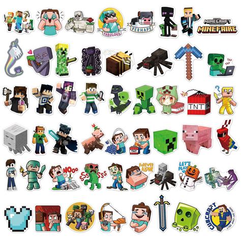 50 Minecraft Stickers Pvc Waterproof Game Sticker Decoration Suitable