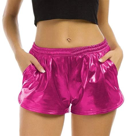 Tops Fashion Women High Waist Short Sport Shorts Shiny Metallic Shorts