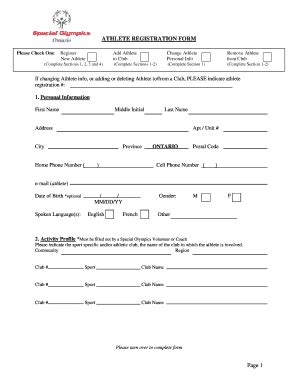 Fillable Online Athlete Registration Form Special Olympics